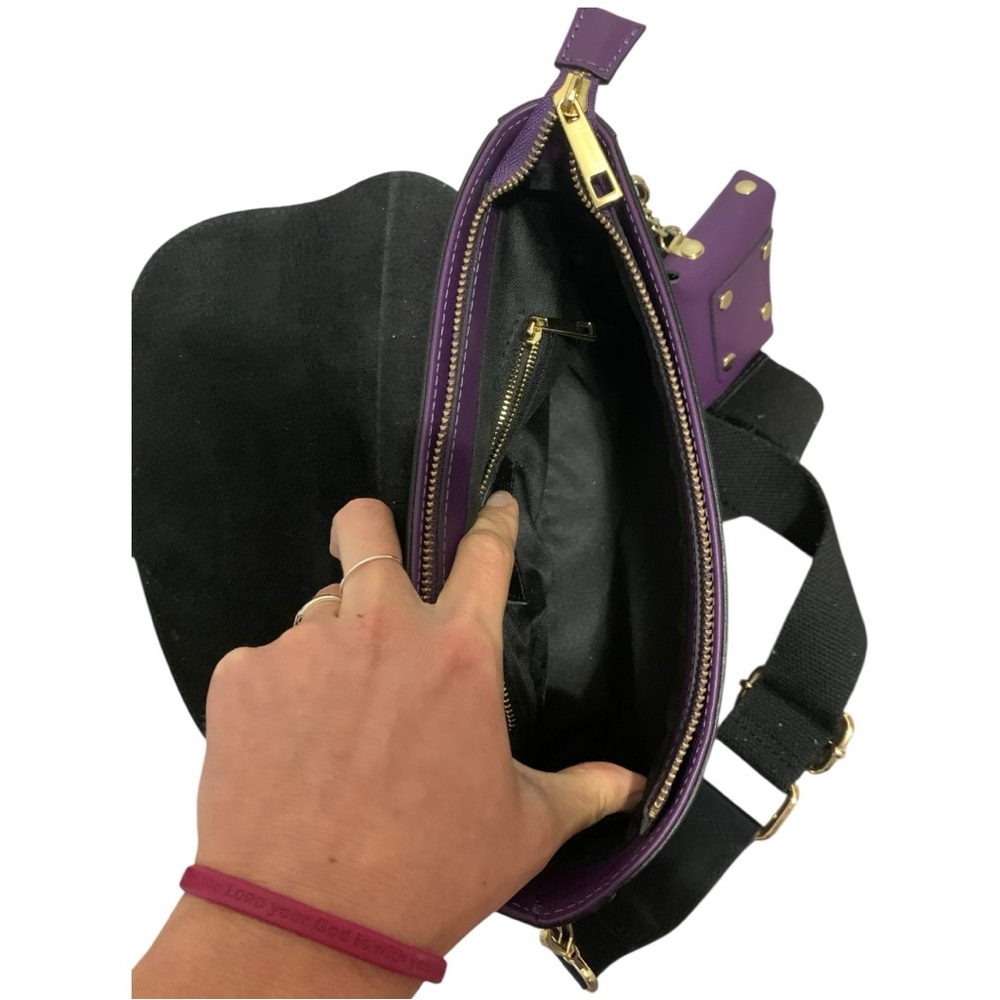 STELLA BIANCA Purple/Black Genuine Leather Flap Crossbody Shoulder Bag Italy - Picture 10 of 10